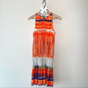 New RAMY BROOK Orange & Blue Smocked Waist Mini Dress
